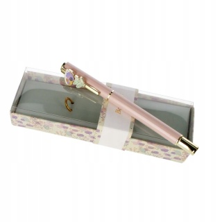 Długopis elegancki pink Flower automatyczny niebieski w pudełku prezentowym