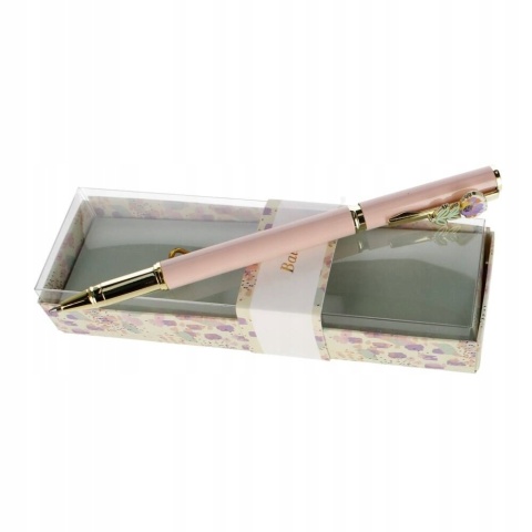 Długopis elegancki pink Flower automatyczny niebieski w pudełku prezentowym