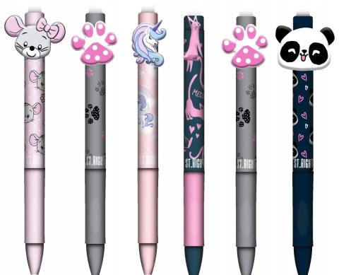 Długopis wymazywalny ścieralny St. Majewski myszka łapka kot panda 6 szt