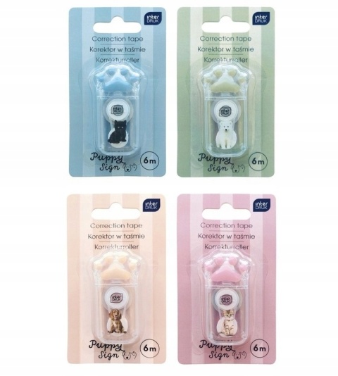 Korektor w taśmie 6 m myszka Puppy łapka kot pies Interdruk 1 szt