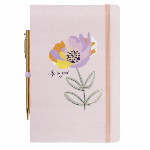 Notes notatnik z gumką A 5 14x21/ 80k z długopisem Pink Folwer STARPAK