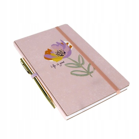 Notes notatnik z gumką A 5 14x21/ 80k z długopisem Pink Folwer STARPAK