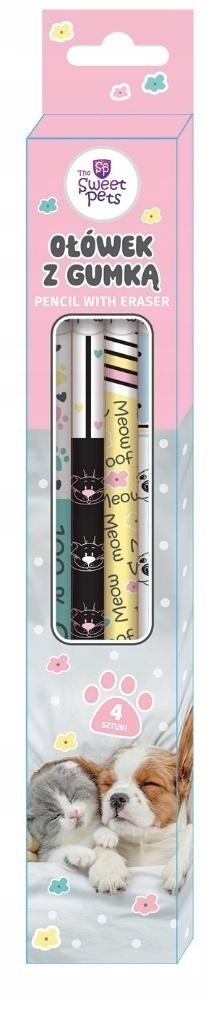 Ołówek z gumką Sweets Pets kot pieskomplet 4 szt Ołówek z gumką Sweets Pets kot pieskomplet 4 szt