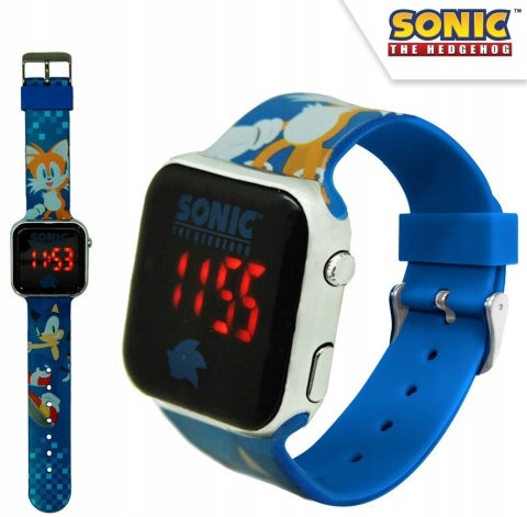 SONIC JEŻ niebieski w akcji zegarek cyfrowy LED