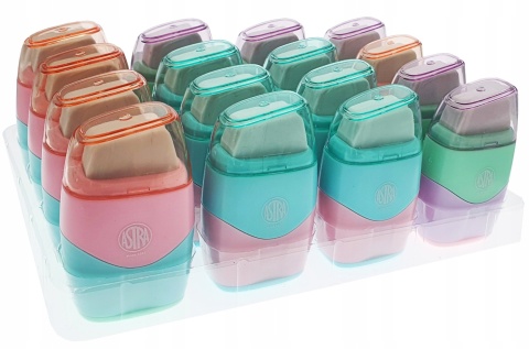Temperówka strugaczka podwójna z pojemnikiem z gumką PASTEL Astra 2w1 1 szt Temperówka strugaczka podwójna z pojemnikiem z gumką PASTEL Astra 2w1 1 szt