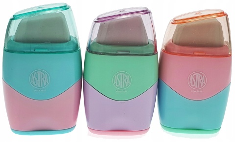 Temperówka strugaczka podwójna z pojemnikiem z gumką PASTEL Astra 2w1 1 szt Temperówka strugaczka podwójna z pojemnikiem z gumką PASTEL Astra 2w1 1 szt