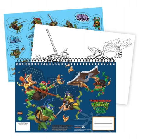 Wojownicze żółwie ninja szkicownik kolorowanki na spirali naklejki A4 40 k