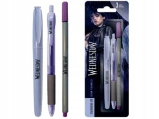 Zestaw 3 el długopis cienkopis zakreślacz Wednesday Addams