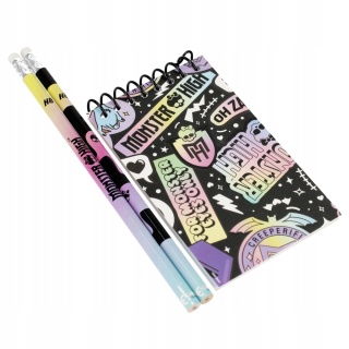 Zestaw do pisania ołówek zakreślacz gumka notes temperówka MONSTER HIGH