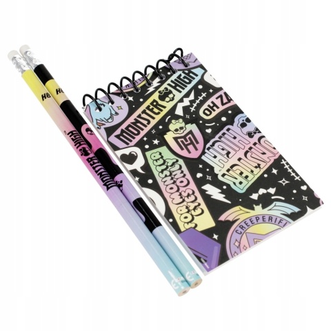 Zestaw do pisania ołówek zakreślacz gumka notes temperówka MONSTER HIGH Zestaw do pisania ołówek zakreślacz gumka notes temperówka MONSTER HIGH