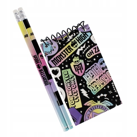 Zestaw do pisania ołówek zakreślacz gumka notes temperówka MONSTER HIGH Zestaw do pisania ołówek zakreślacz gumka notes temperówka MONSTER HIGH