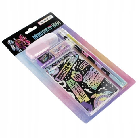 Zestaw do pisania ołówek zakreślacz gumka notes temperówka MONSTER HIGH Zestaw do pisania ołówek zakreślacz gumka notes temperówka MONSTER HIGH