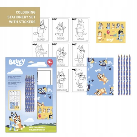 Zestaw kolorowanka notes kredki naklejki pieski BINGO I BLUEY