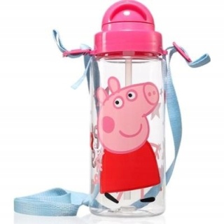Bidon butelka na wodę ze słomką i paskiem Tritan Świnka Peppa 500ml