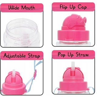 Bidon butelka na wodę ze słomką i paskiem Tritan Świnka Peppa 500ml