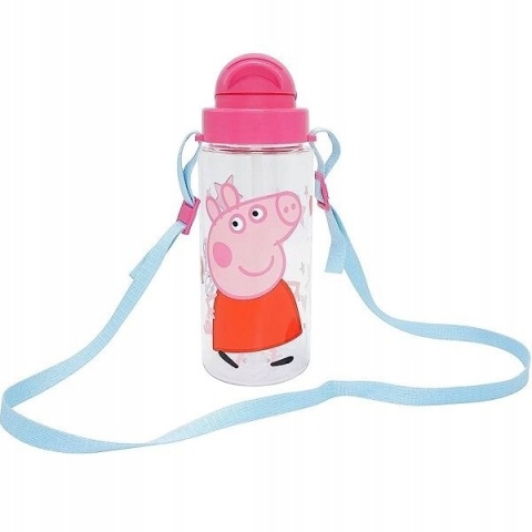 Bidon butelka na wodę ze słomką i paskiem Tritan Świnka Peppa 500ml