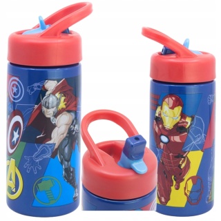 Bidon na wodę ze słomką ustnikiem AVENGERS IronMan Thor Kap Ameryka 410ml