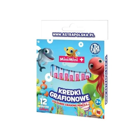 Kredki 12 kolorów z glinki kaolinowej grafionowe Astra Rybka Minimini
