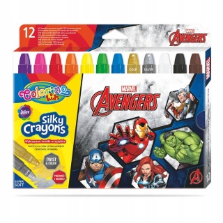 Kredki jedwabiste żelowe wykręcane 3w1 pastele akwarelowe Avengers 12 kol