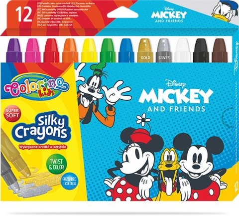 Kredki jedwabiste żelowe wykręcane 3w1 pastele akwarelowe MICKEY MIKI 12