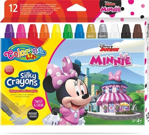 Kredki jedwabiste żelowe wykręcane 3w1 pastele akwarelowe MINNIE 12