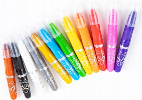 Kredki jedwabiste żelowe wykręcane 3w1 pastele akwarelowe Spiderman 12 kol