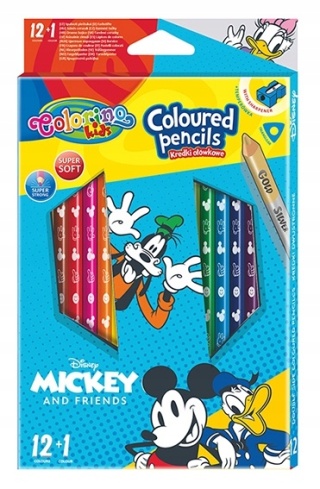 Kredki ołówkowe 12 + 1 kolorów złota srebrna myszka Miki Mickey Colorino