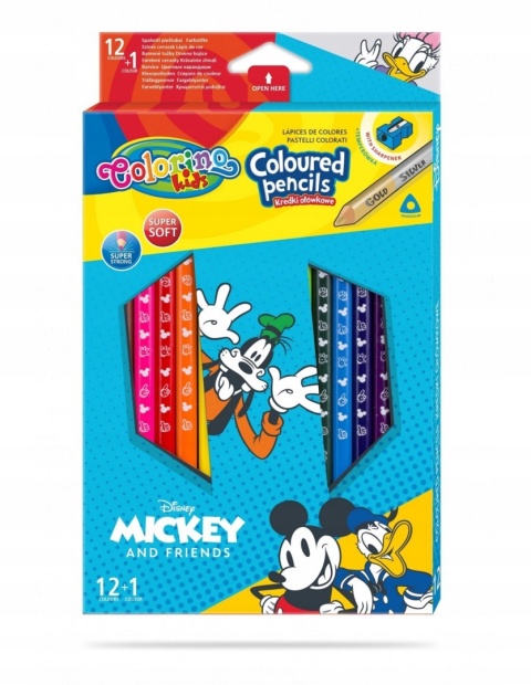 Kredki ołówkowe 12 + 1 kolorów złota srebrna myszka Miki Mickey Colorino