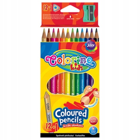 Kredki ołówkowe 12 + 1 kolorów złota srebrna trójkątne temperówka Colorino