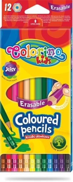 Kredki ołówkowe 12 kol heksagonalne gumka Colorino