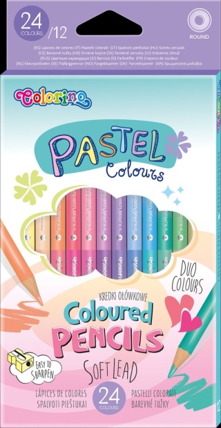 Kredki ołówkowe 24 kol dwustronne pastel Colorino