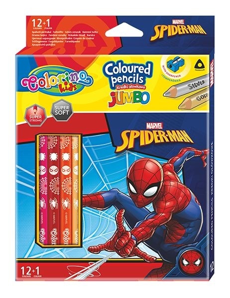 Kredki ołówkowe JUMBO grube 12 +1 kol. temperówka SPIDERMAN Colorino Kredki ołówkowe JUMBO grube 12 +1 kol. temperówka SPIDERMAN Colorino