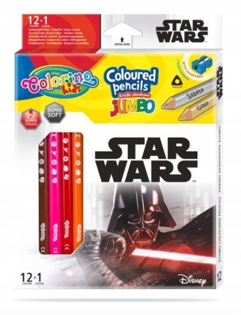 Kredki ołówkowe JUMBO grube 12 +1 kol. temperówka Star wars Gwiezdne Wojny