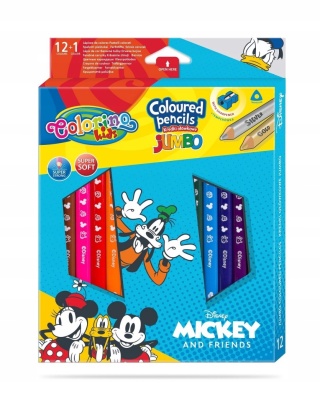 Kredki ołówkowe JUMBO grube 12 +1 temperówka MYSZKA MIKI MICKEY Colorino