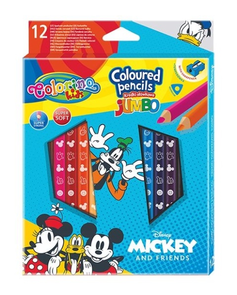Kredki ołówkowe JUMBO grube 12 +1 temperówka MYSZKA MIKI MICKEY Colorino