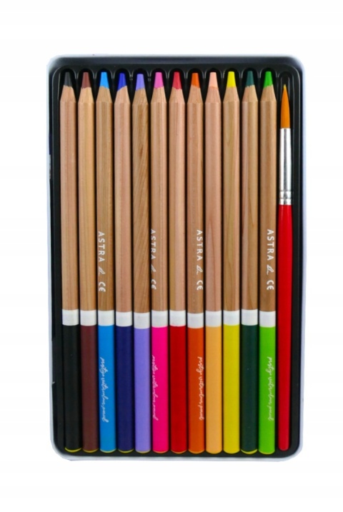 Kredki ołówkowe akwarelowe okrągłe w metalowym pudełku ASTRA PRESTIGE 12