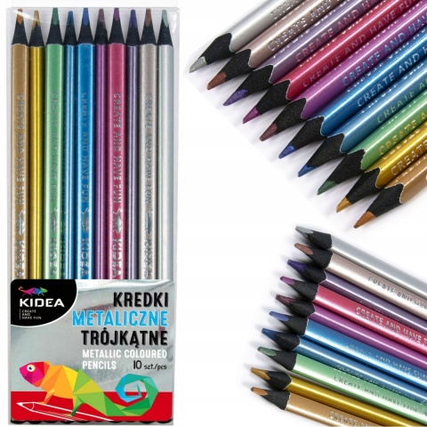 Kredki ołówkowe trójkątne 10 kolorów metaliczne