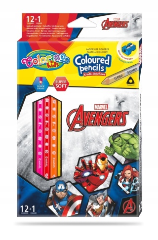 Kredki ołówkowe trójkątne 12 +1 kolorów złota srebrna Avengers