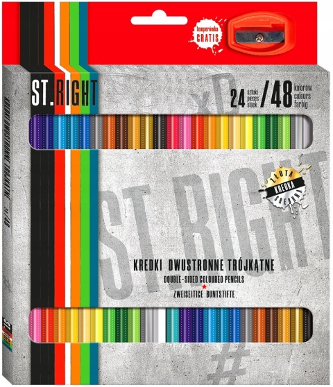 Kredki ołówkowe trójkątne dwustronne 48 kolorów temperówka ST Right