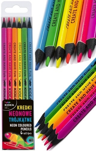 Kredki ołówkowe trójkątne neonowe KIDEA 6 szt
