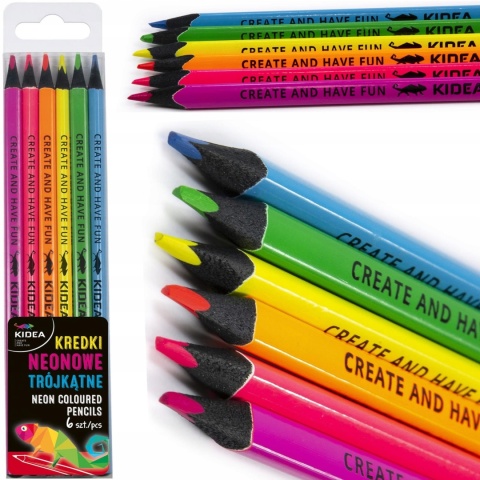 Kredki ołówkowe trójkątne neonowe KIDEA 6 szt