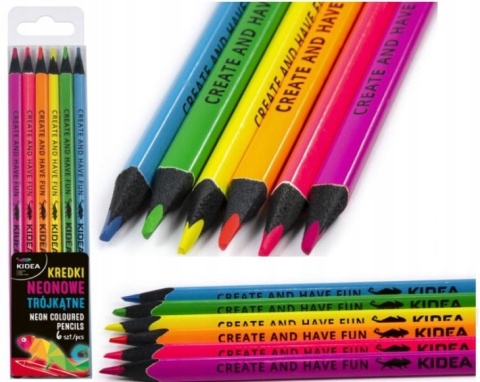 Kredki ołówkowe trójkątne neonowe KIDEA 6 szt