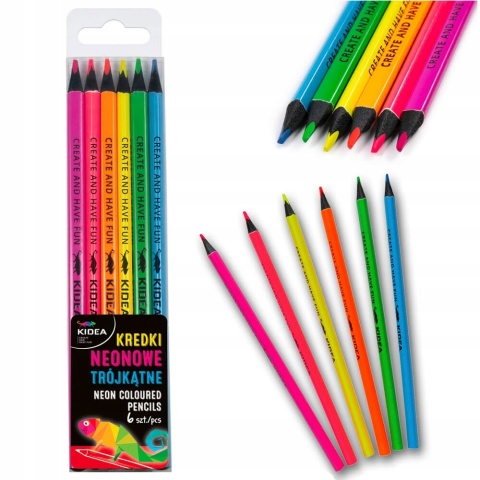 Kredki ołówkowe trójkątne neonowe KIDEA 6 szt