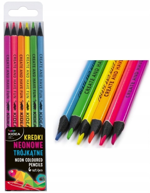 Kredki ołówkowe trójkątne neonowe KIDEA 6 szt