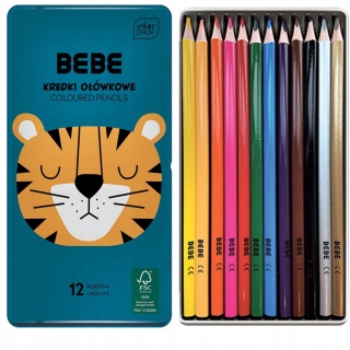 Kredki ołówkowe trójkątne w metalowym pudełku 12 kolorów TYGRYS