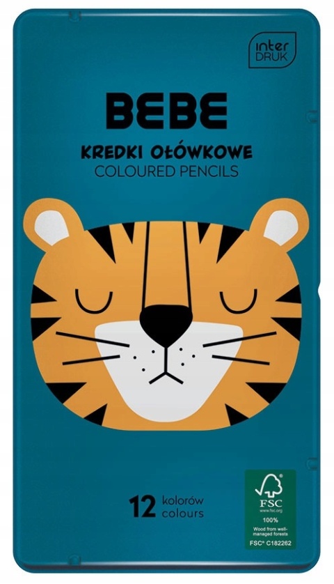 Kredki ołówkowe trójkątne w metalowym pudełku 12 kolorów TYGRYS