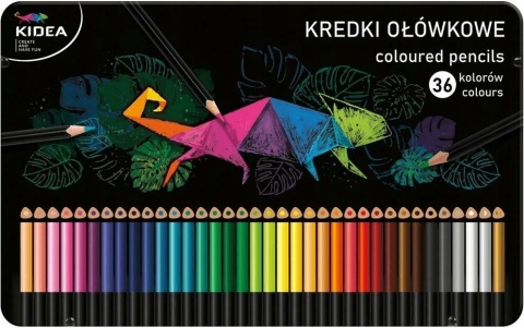 Kredki ołówkowe trójkątne w metalowym pudełku 36 kolorów KIDEA