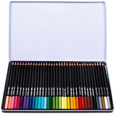 Kredki ołówkowe trójkątne w metalowym pudełku 36 kolorów KIDEA