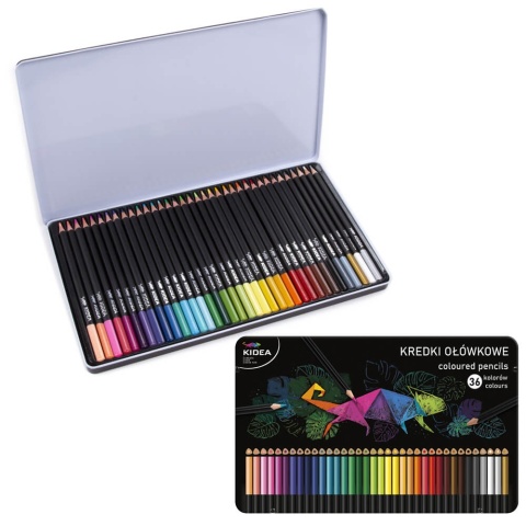 Kredki ołówkowe trójkątne w metalowym pudełku 36 kolorów KIDEA