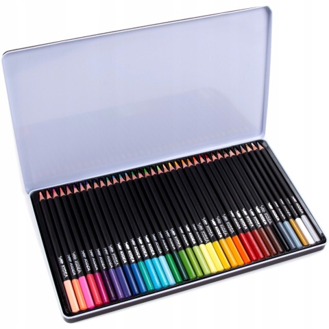 Kredki ołówkowe trójkątne w metalowym pudełku 36 kolorów KIDEA